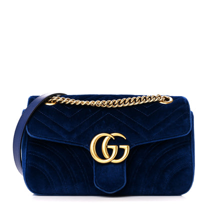 Gucci Velvet Matelasse Medium GG Marmont Shoulder Bag Cobalt Blue 1 of 11