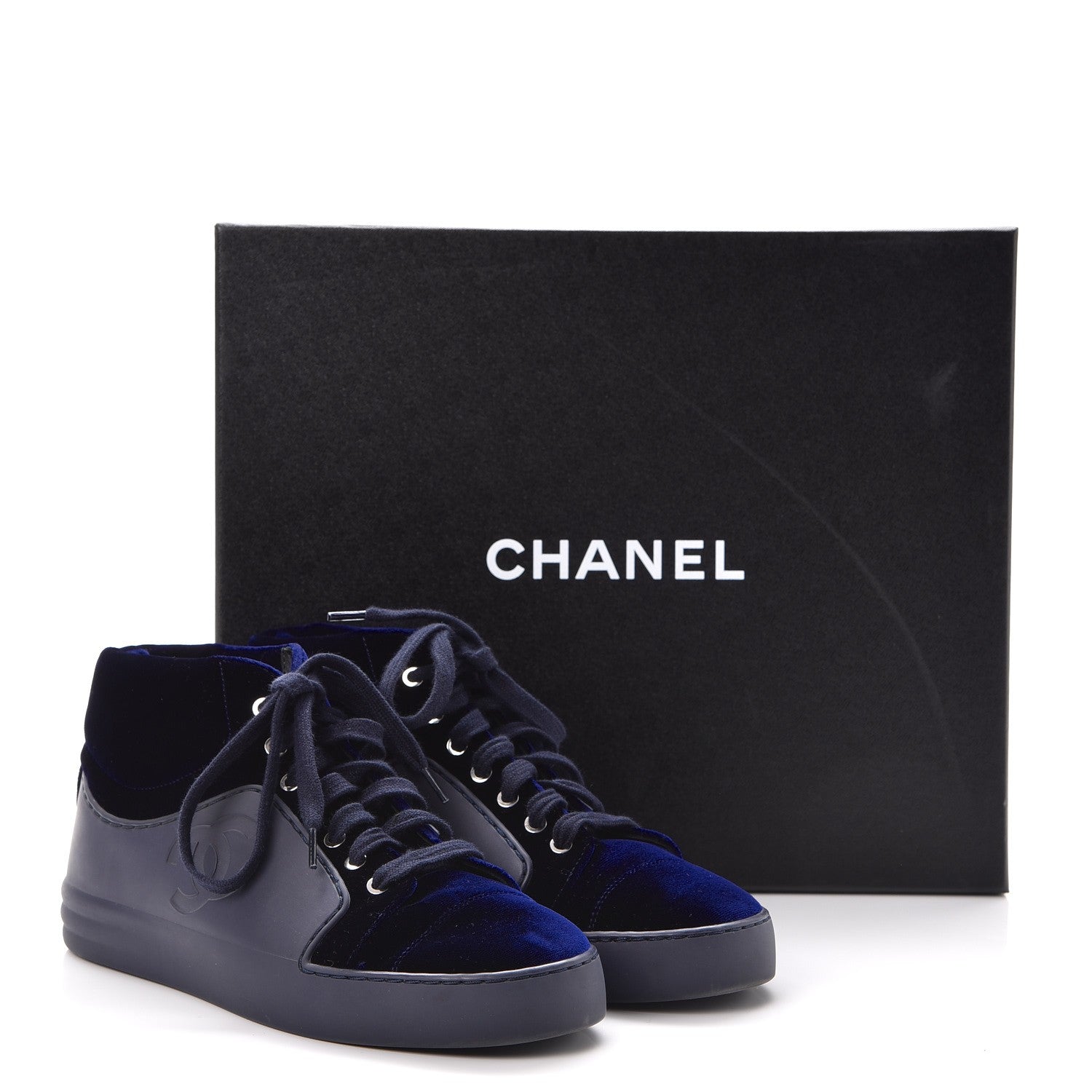 Chanel Calfskin Velvet CC Sneakers 35.5 Navy Blue 10 of 10