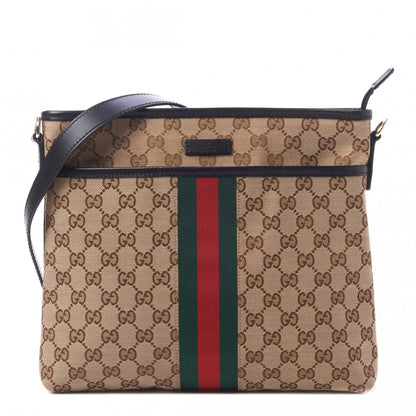 Gucci GG Monogram Web Flat Messenger Bag Black 1 of 9