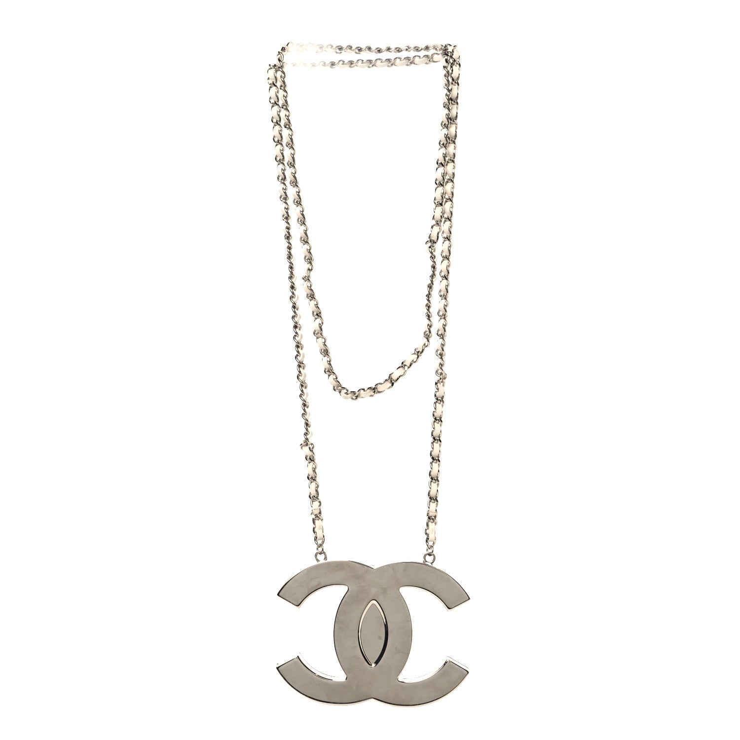 CHANEL シルバー ロゴチャームネックレス Chanel Metal Lambskin CC Mirror Crossbody Necklace Silver White