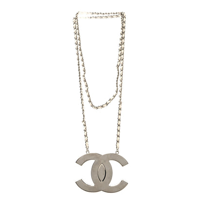 Chanel Metal Lambskin CC Mirror Crossbody Necklace Silver White 3 of 6