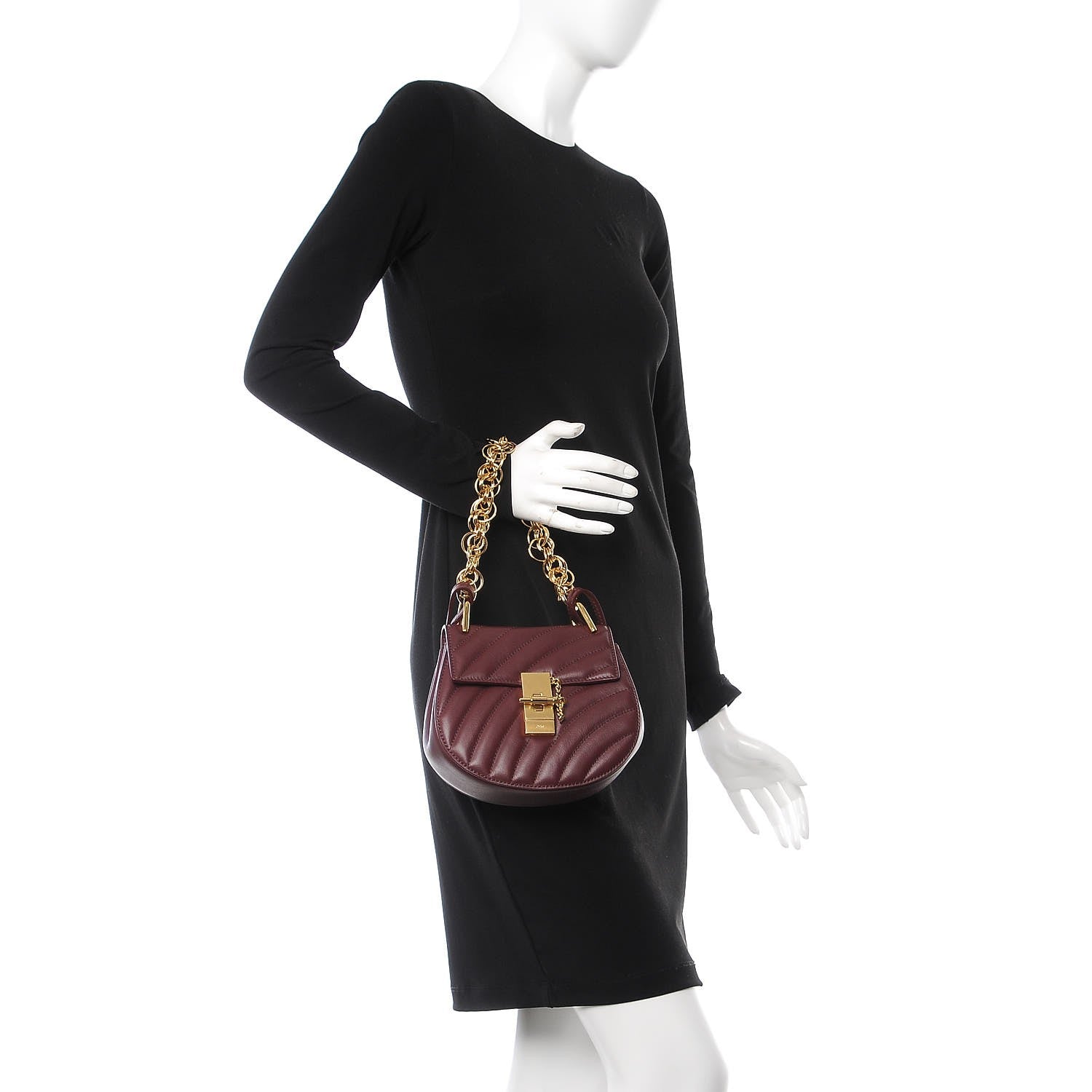 Chloe Calfskin Quilted Mini Drew Bijou Shoulder Bag Burnt Brown 3 of 8