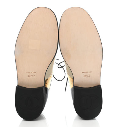 Chanel Crumpled Lambskin Patent CC Lace Up Oxfords 39.5 White Gold Black 5 of 11