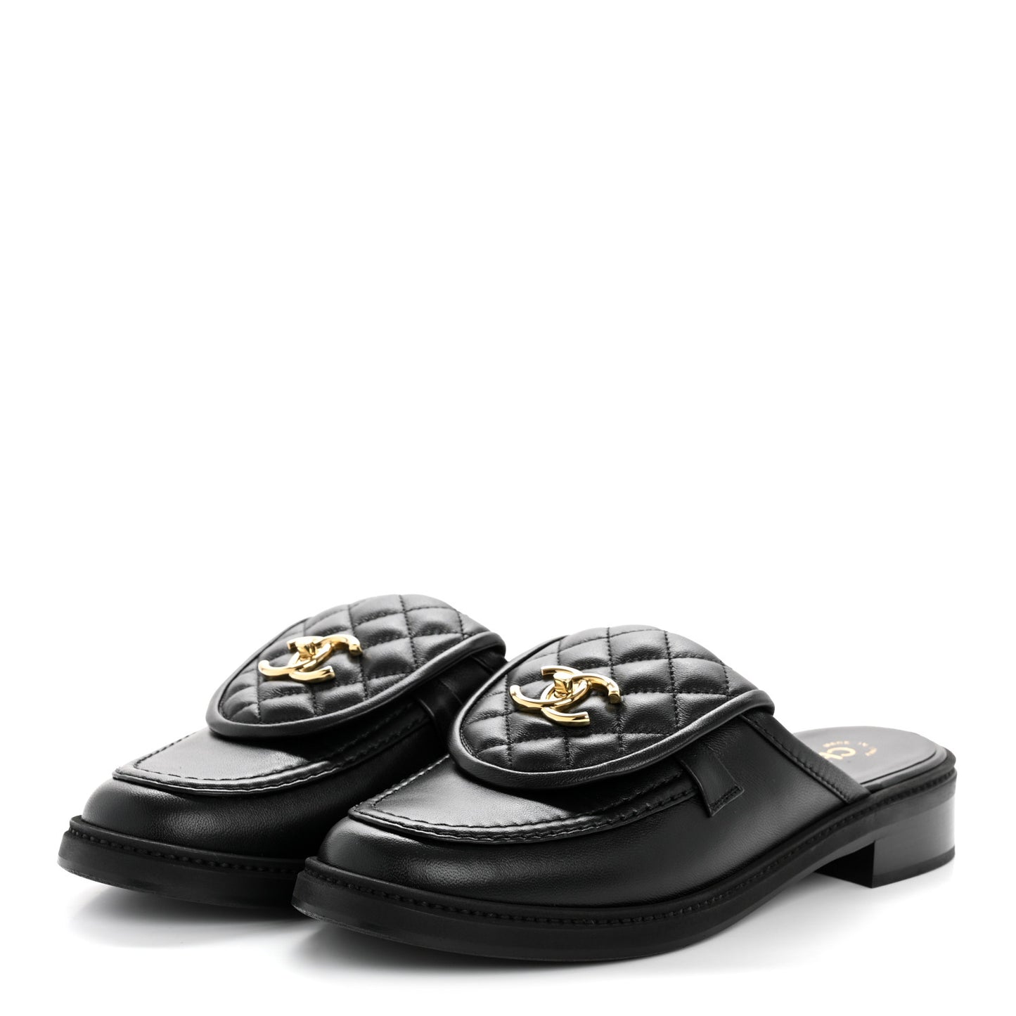 Lambskin Quilted CC Turnlock Mules 40.5 Black