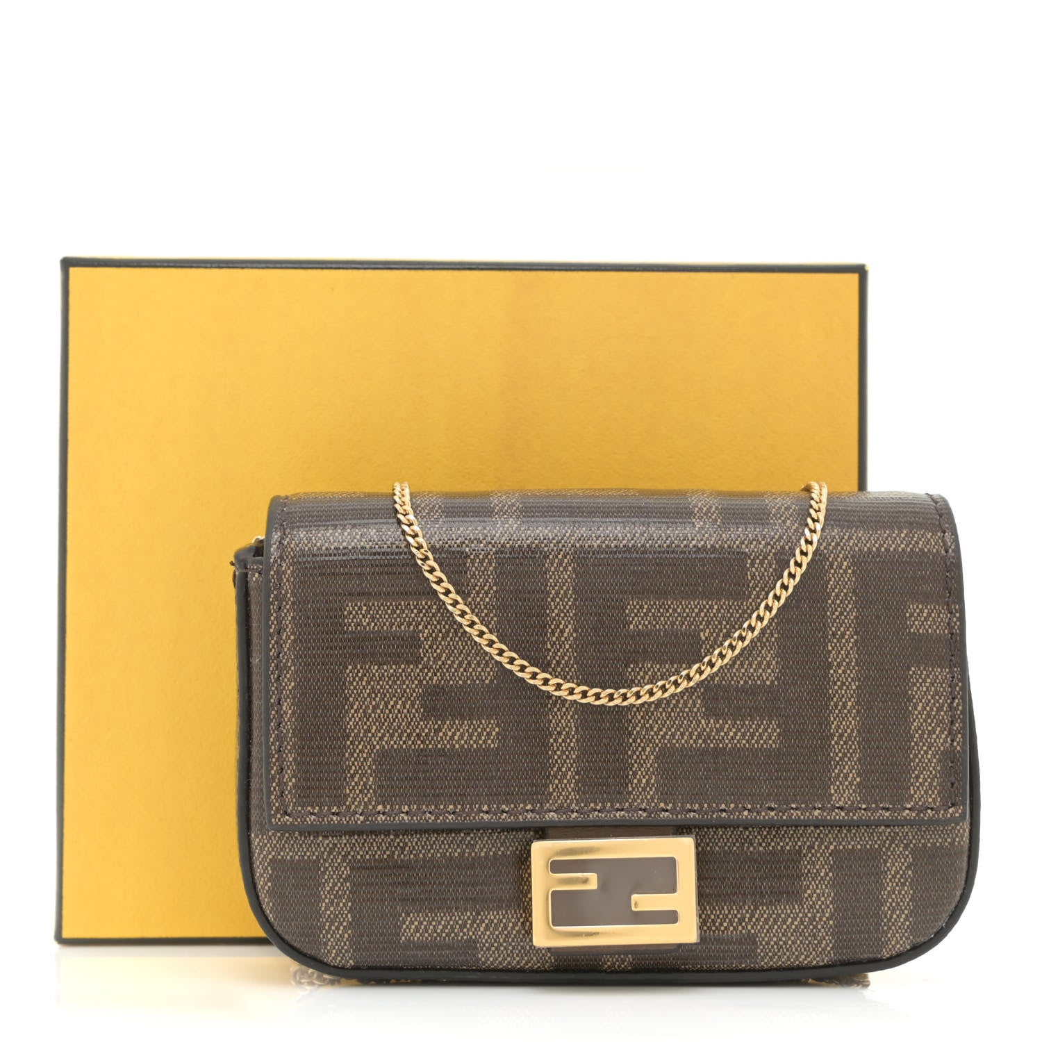 Fendi Glazed Fabric FF 1974 Nano Baguette Charm Mogano Panna 10 of 10
