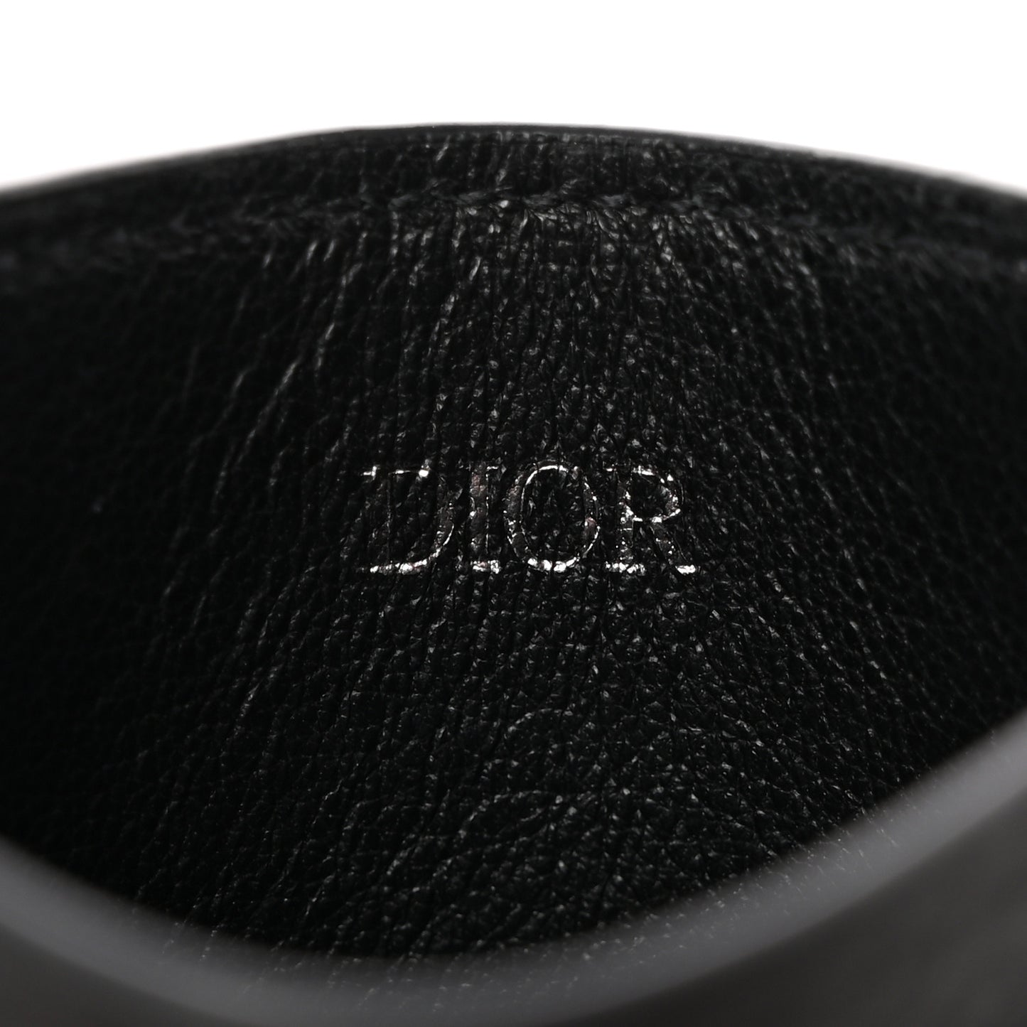 Grained Calfskin Oblique Card Holder Black