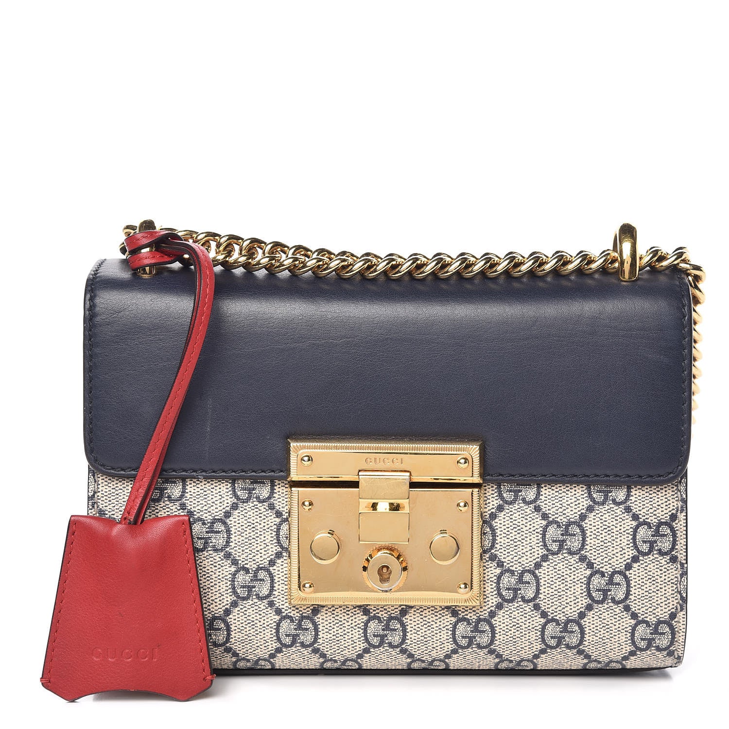 Gucci GG Supreme Monogram Moon Calfskin Small Padlock Shoulder Bag Beige Blue Mystic White Hibiscus Red 1 of 14
