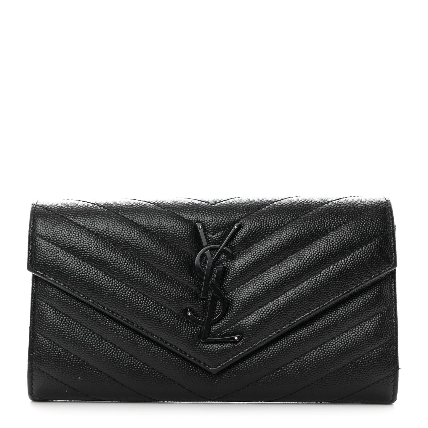 Grain De Poudre Matelasse Chevron Monogram Flap Wallet Black