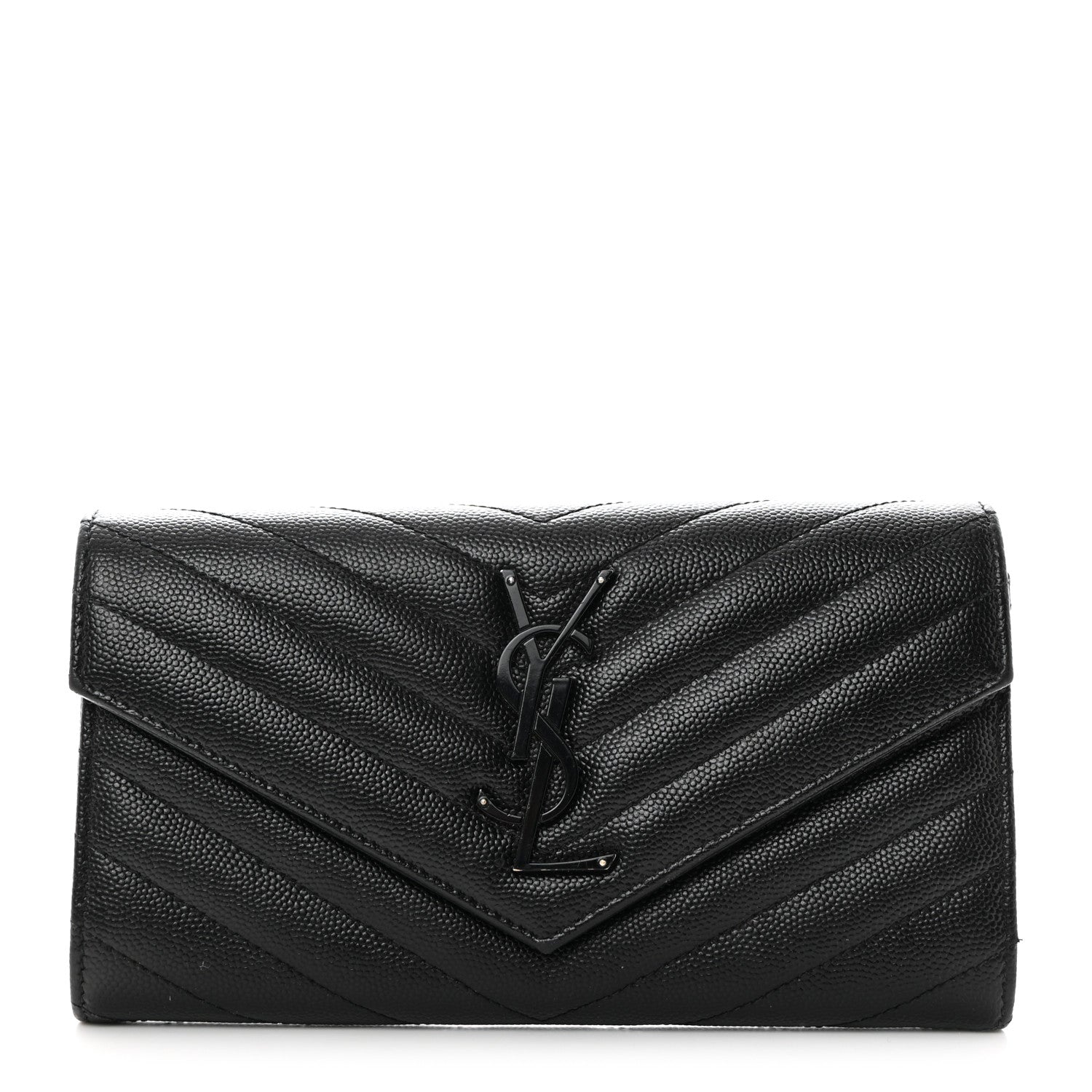 Saint Laurent Grain De Poudre Matelasse Chevron Monogram Flap Wallet Black 1 of 9