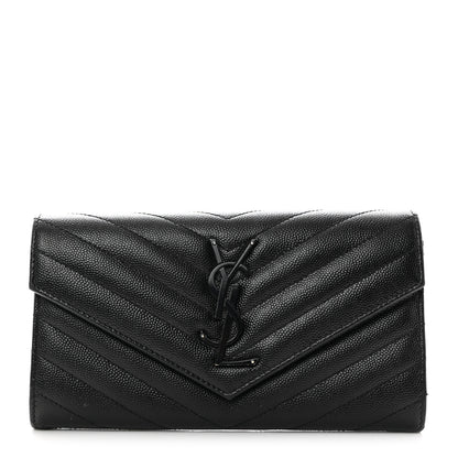 Saint Laurent Grain De Poudre Matelasse Chevron Monogram Flap Wallet Black 1 of 9