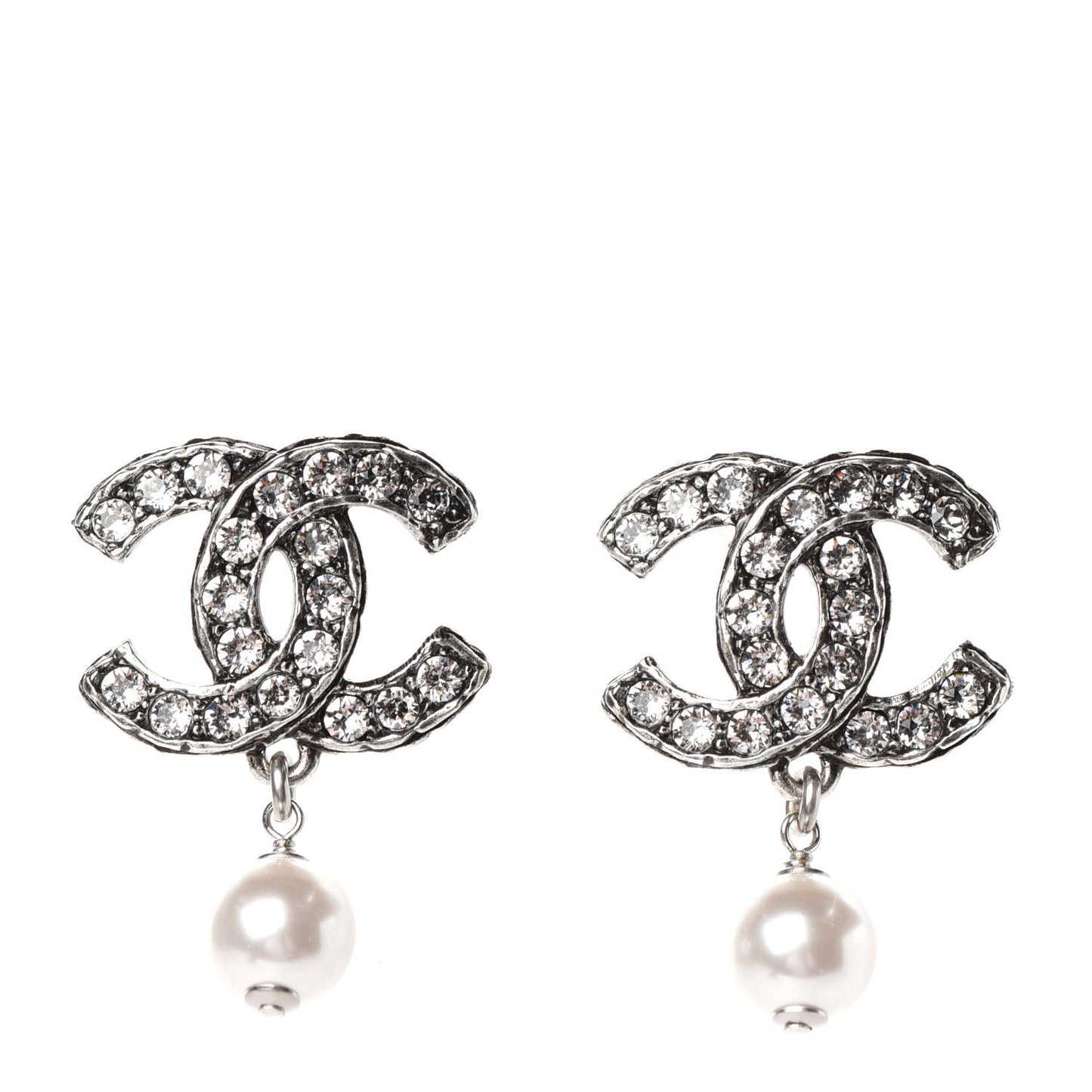 Ruthenium Crystal Pearl CC Drop Earrings