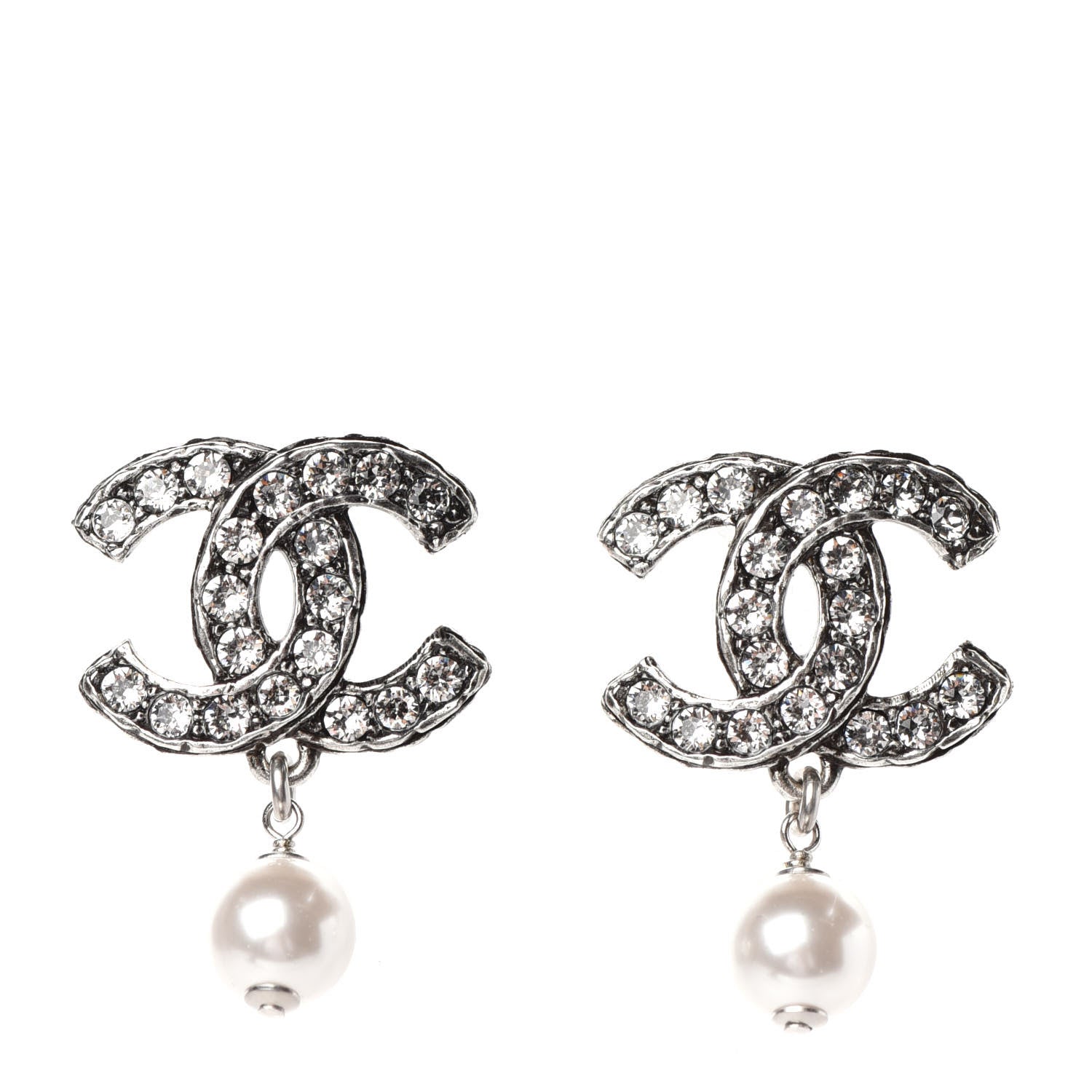 Chanel Ruthenium Crystal Pearl CC Drop Earrings 1 of 4