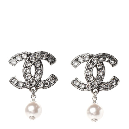 Chanel Ruthenium Crystal Pearl CC Drop Earrings 1 of 4