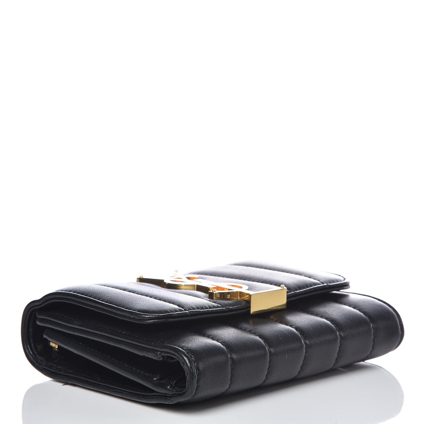 Lambskin Matelasse Monogram Vicky Tri-Fold Wallet Black