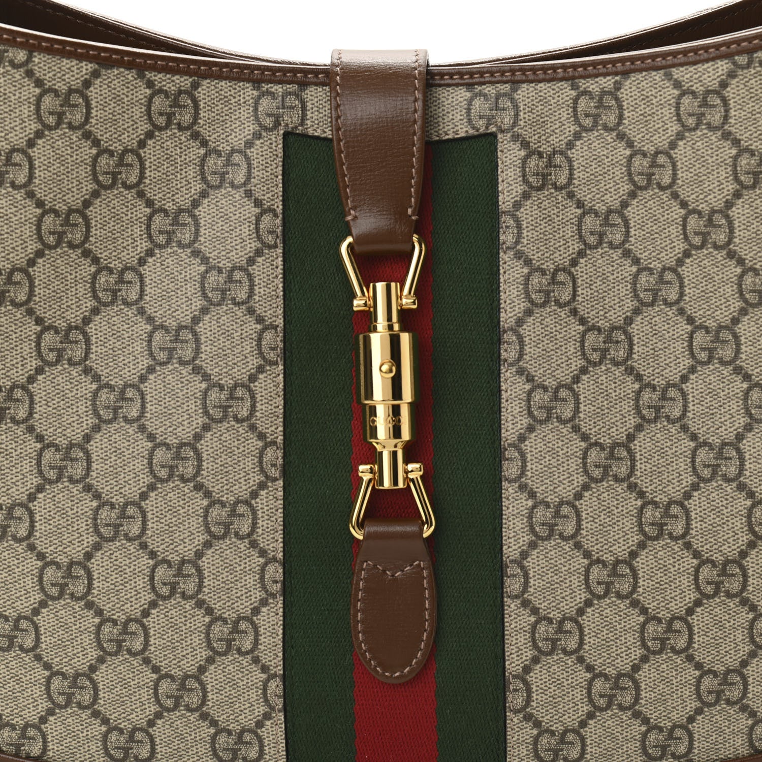Gucci GG Supreme Monogram Azalea Calfskin Web Medium Jackie 1961 Hobo Beige Ebony Brown Sugar 8 of 10
