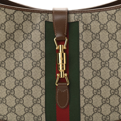 Gucci GG Supreme Monogram Azalea Calfskin Web Medium Jackie 1961 Hobo Beige Ebony Brown Sugar 8 of 10