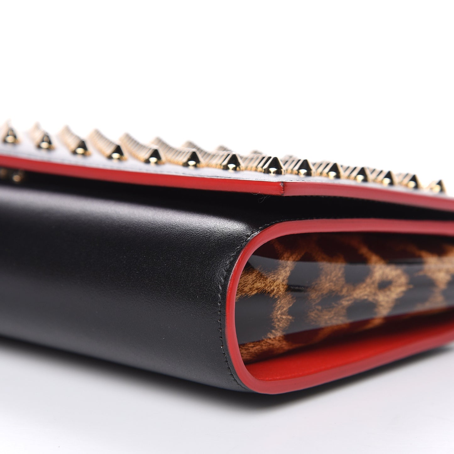 Calfskin Patent Leopard Spikes Paloma Clutch Black