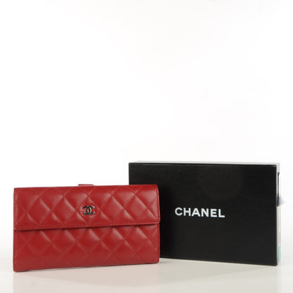 Chanel Lambskin Quilted Long Flap Wallet Red 5 of 9