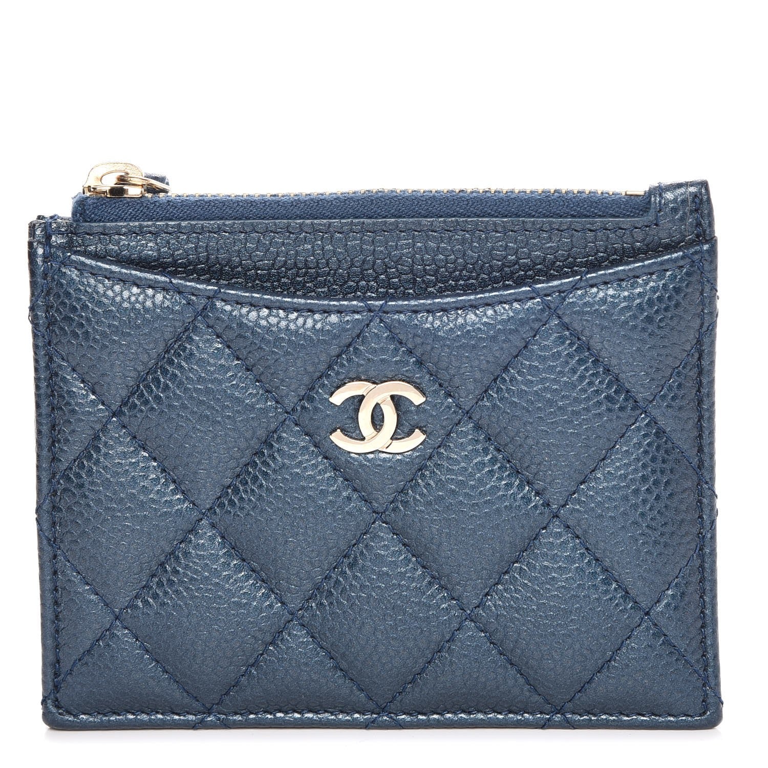 Chanel Metallic Caviar Quilted CC Zip Card Holder Dark Blue 1 of 8