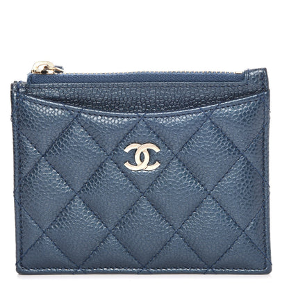 Chanel Metallic Caviar Quilted CC Zip Card Holder Dark Blue 1 of 8