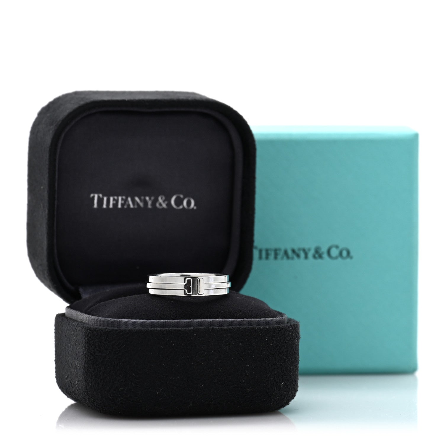 Tiffany 18K White Gold Narrow T Two Ring 46 3.75 5 of 5