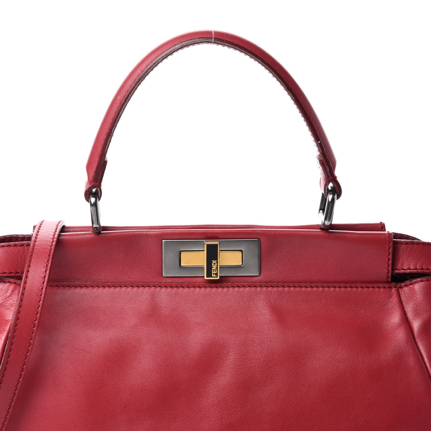 Fendi Vitello Suede Medium Peekaboo Iconic Satchel Rubino Peonia 18 of 18