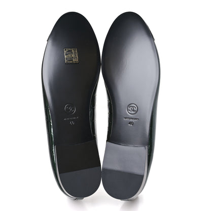 Chanel Patent Calfskin Crocodile Embossed Ballerina Flats 41 Dark Green Black 40 Dark Green Black 6 of 10