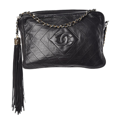 Chanel Lambskin Chevron Quilted Tassel Camera Case Black 1 of 17