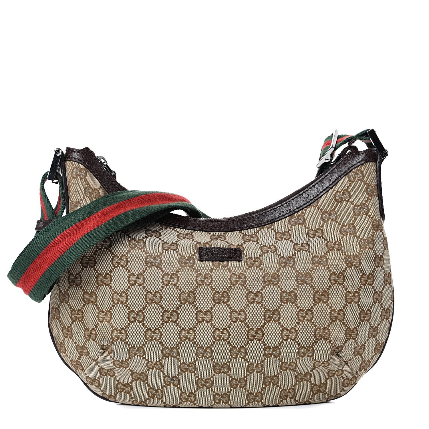 Gucci Monogram Web Medium Half Moon Hobo Dark Brown 2 of 21