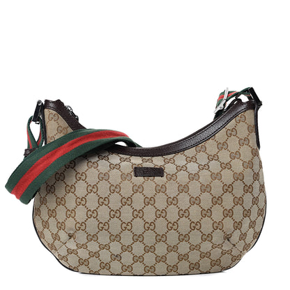 Gucci Monogram Web Medium Half Moon Hobo Dark Brown 2 of 21