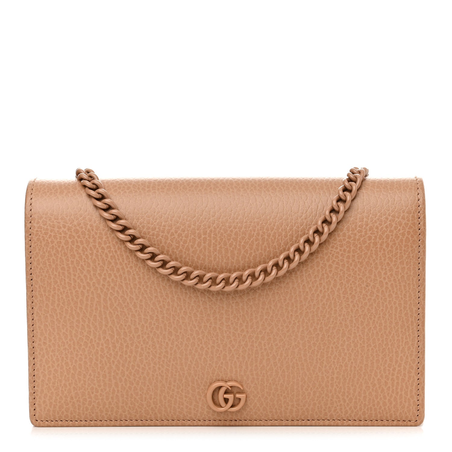 Gucci Dollar Calfskin Enamel Monochrome Mini GG Marmont Chain Wallet Camelia 1 of 10