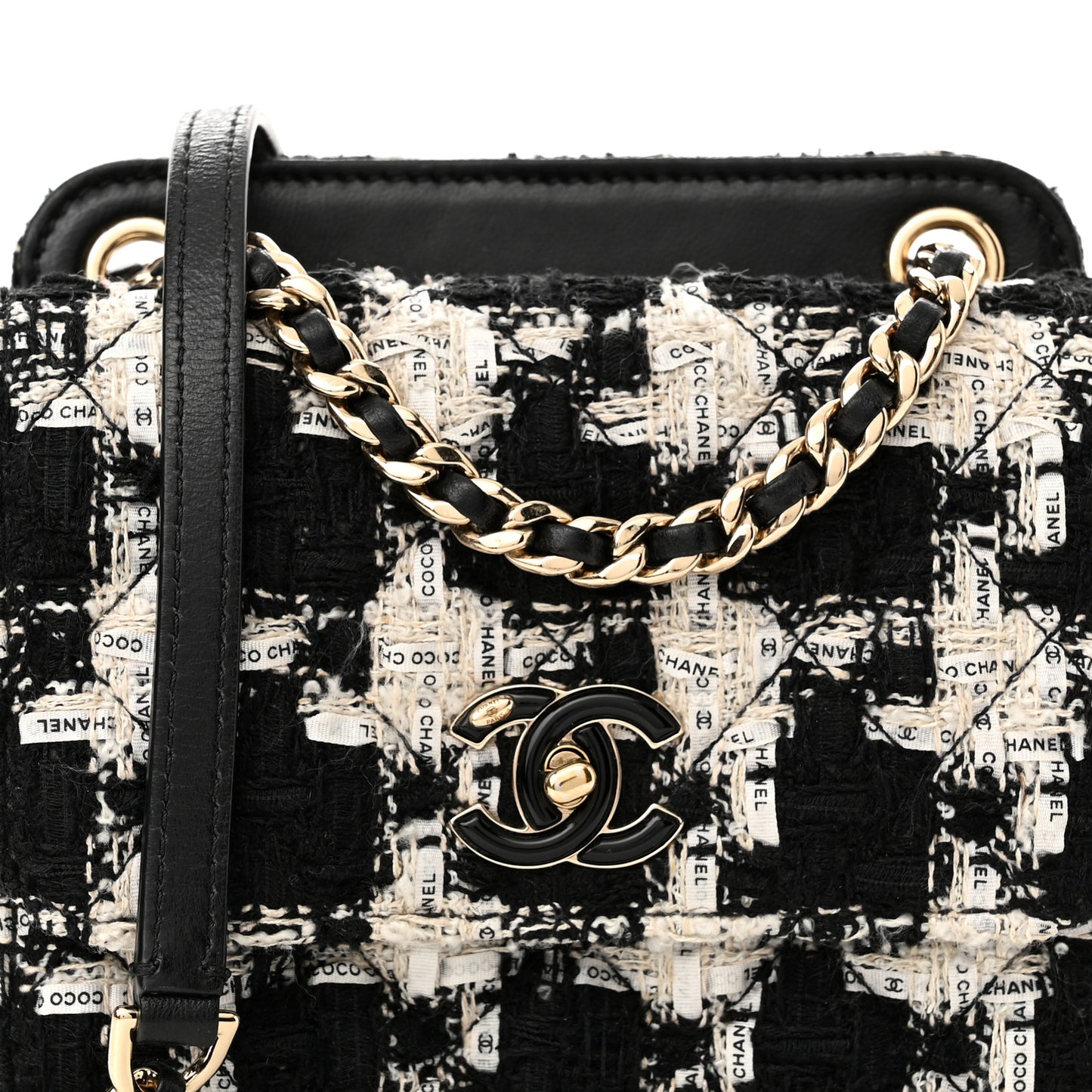 Tweed Lambskin Quilted Flap Black Ecru White