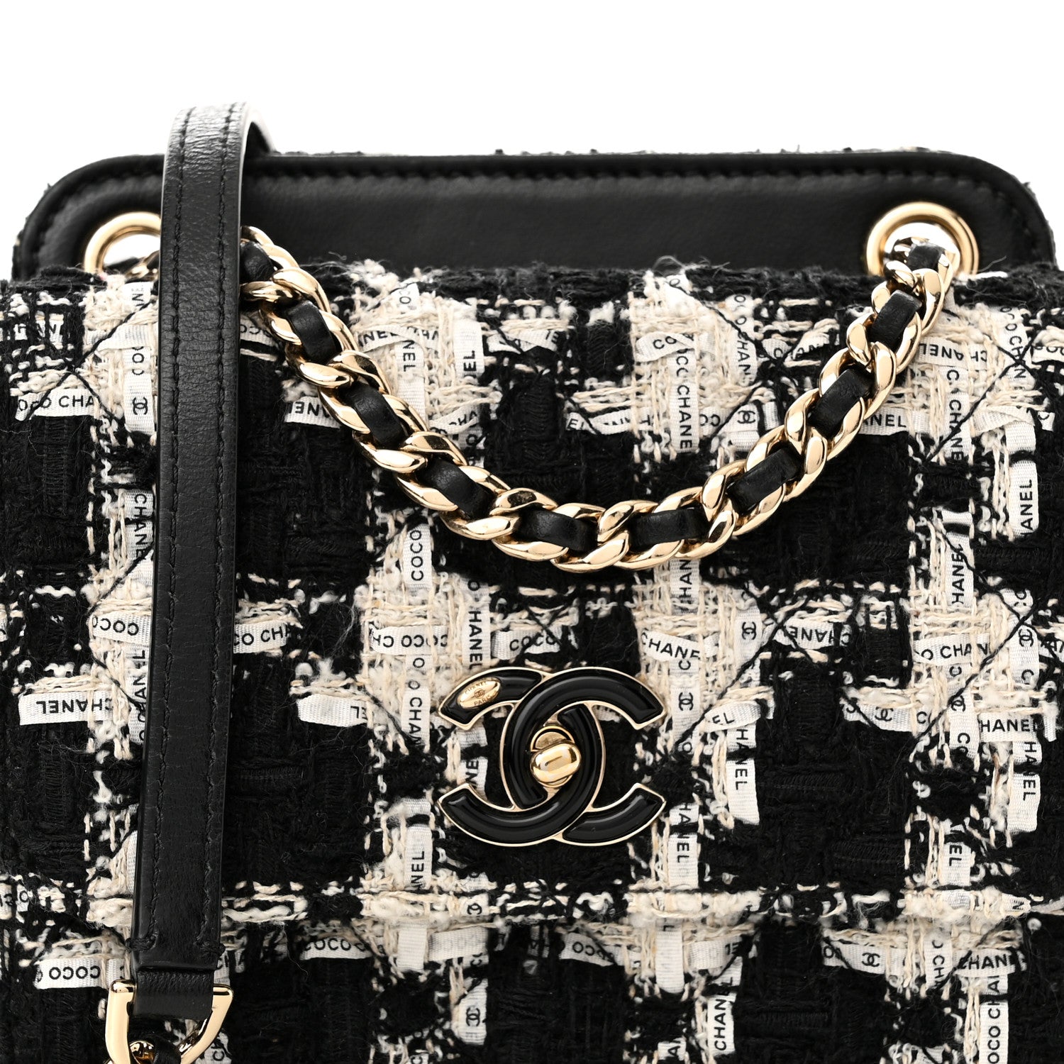 Chanel Tweed Lambskin Quilted Flap Black Ecru White 7 of 10