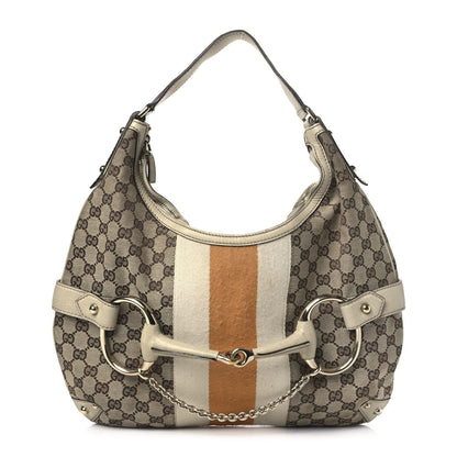 Gucci Monogram Large Horsebit Web Shoulder Bag White 1 of 13