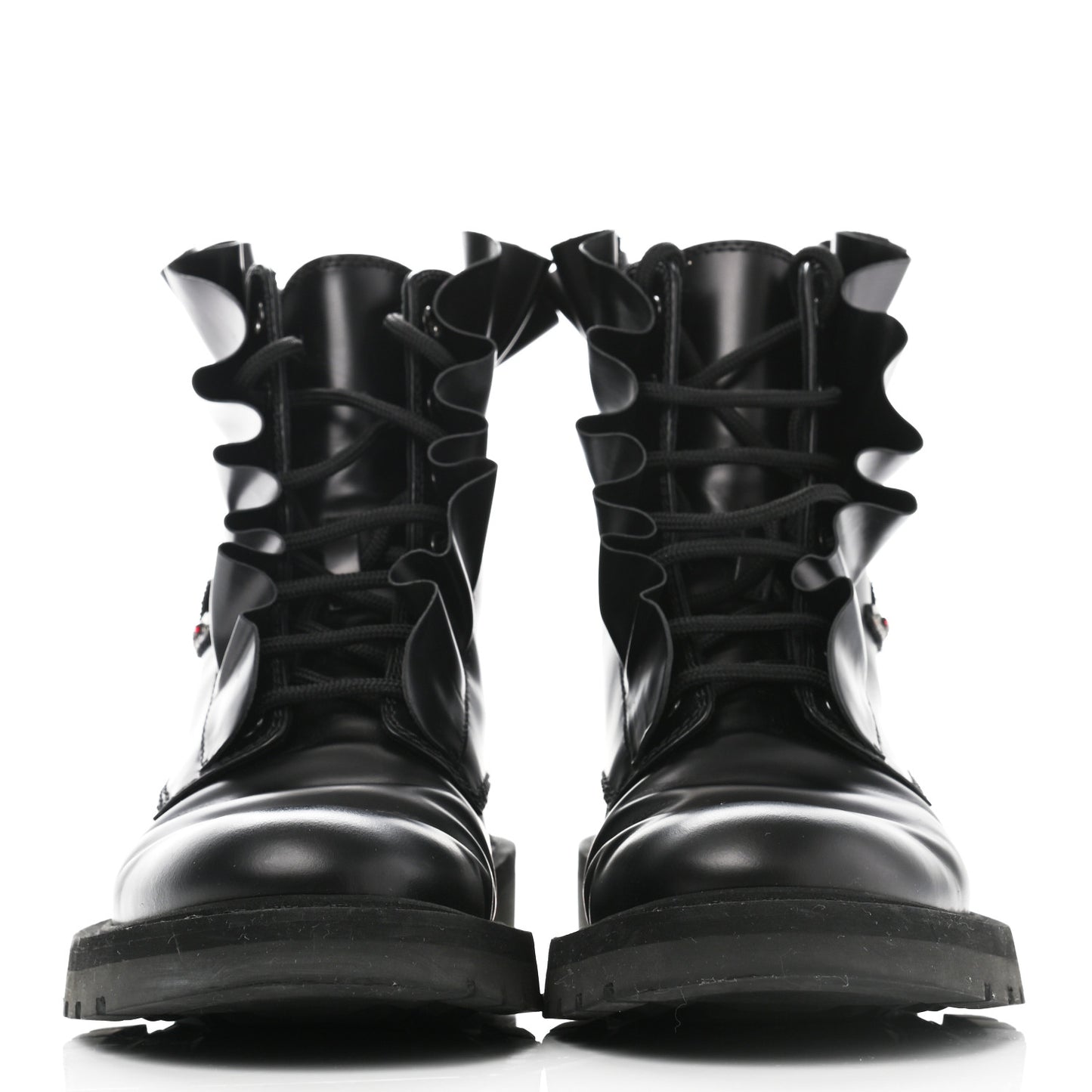Calfskin Ruffle Heart Love Combat Boots 38 Black