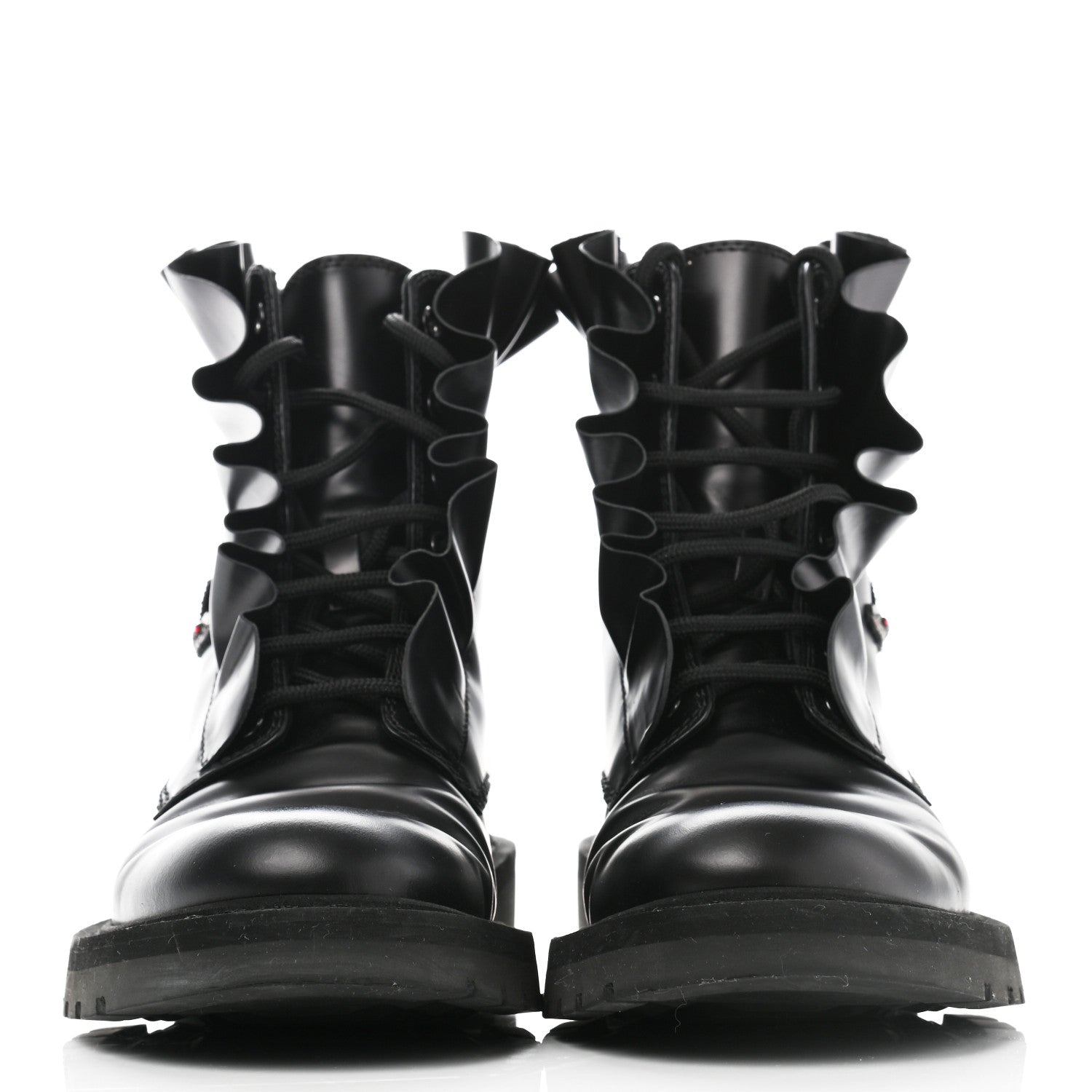 Valentino Garavani Calfskin Ruffle Heart Love Combat Boots 38 Black 2 of 11