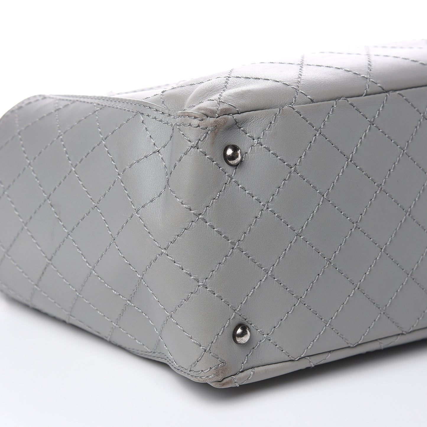 Grained Calfskin Small CC Pocket Tote Grey