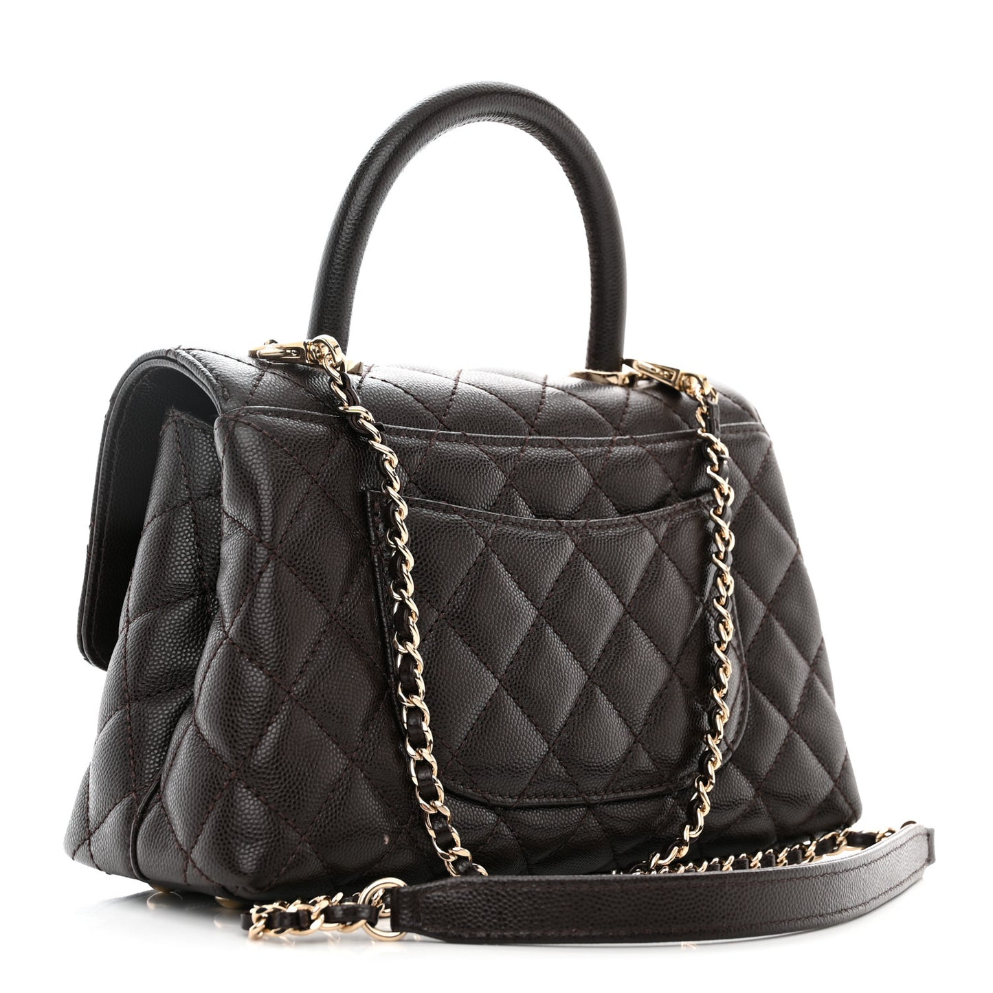 Caviar Quilted Mini Coco Handle Flap Dark Brown