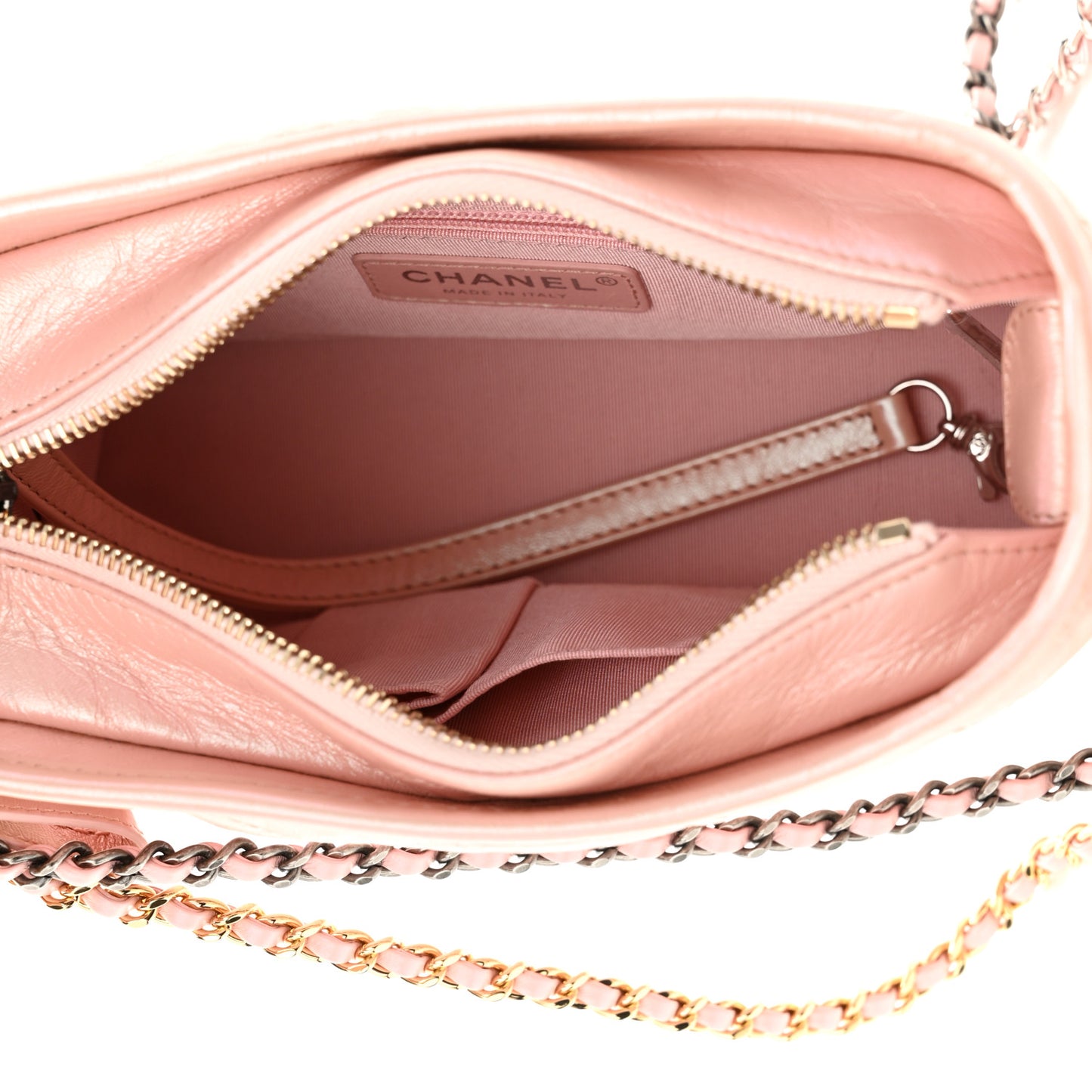 Iridescent Aged Calfskin Quilted Small Gabrielle Hobo Rose