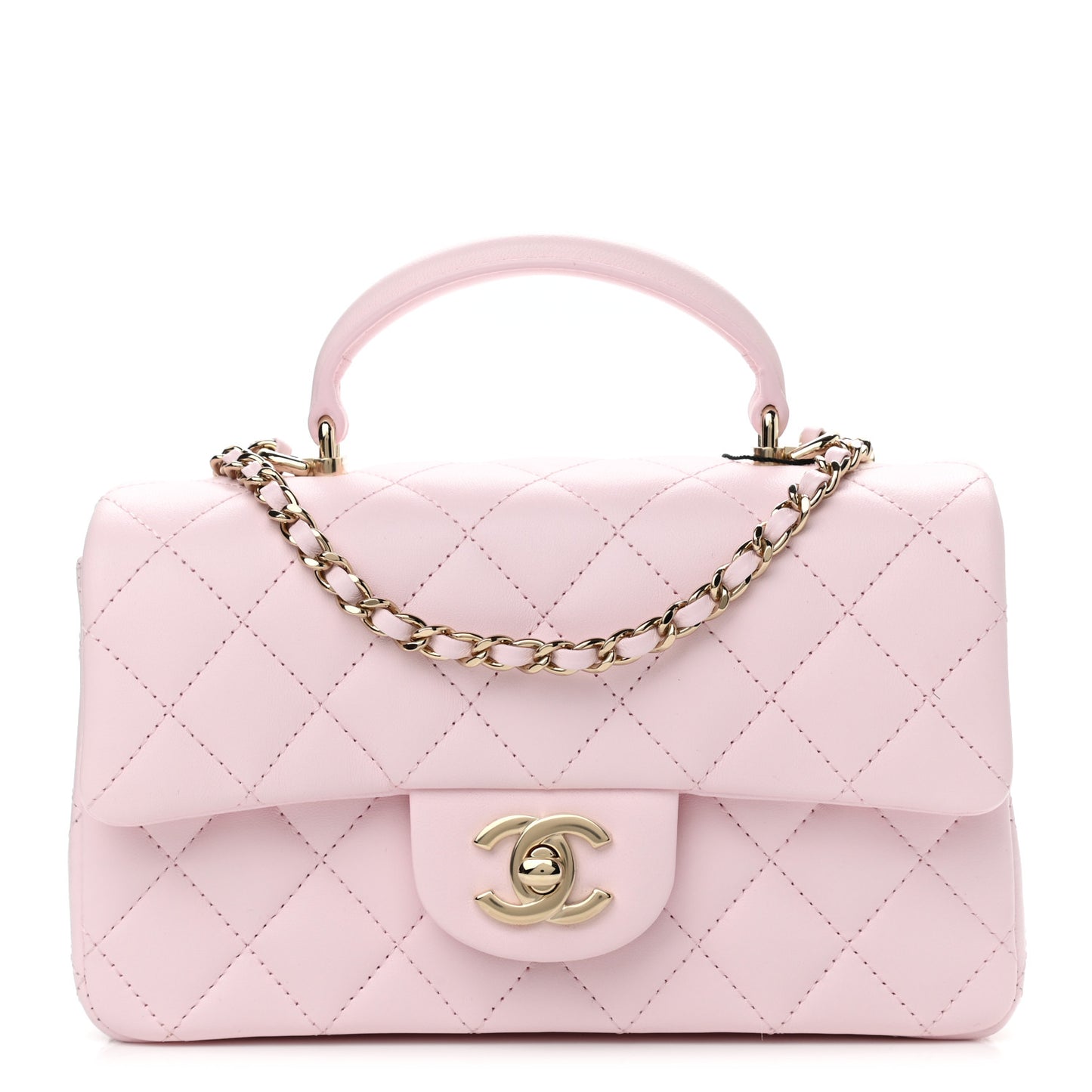 Lambskin Quilted Mini Top Handle Rectangular Flap Light Pink