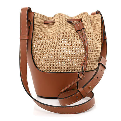 Loewe Raffia Calfskin Balloon Bucket Bag Natural Tan 3 of 10