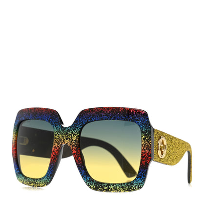 Gucci Square Frame GG0102S Sunglasses Glitter Gold Multi 1 of 6