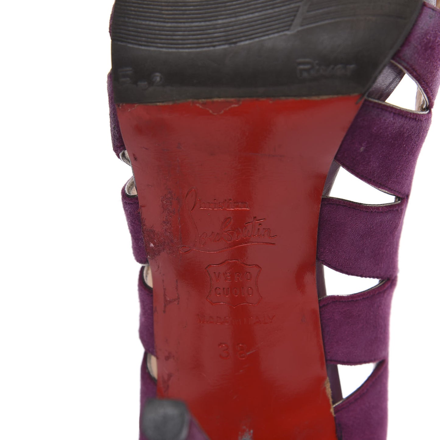 Suede Fontanette Platform Peep Toe Pumps 38 Merlot