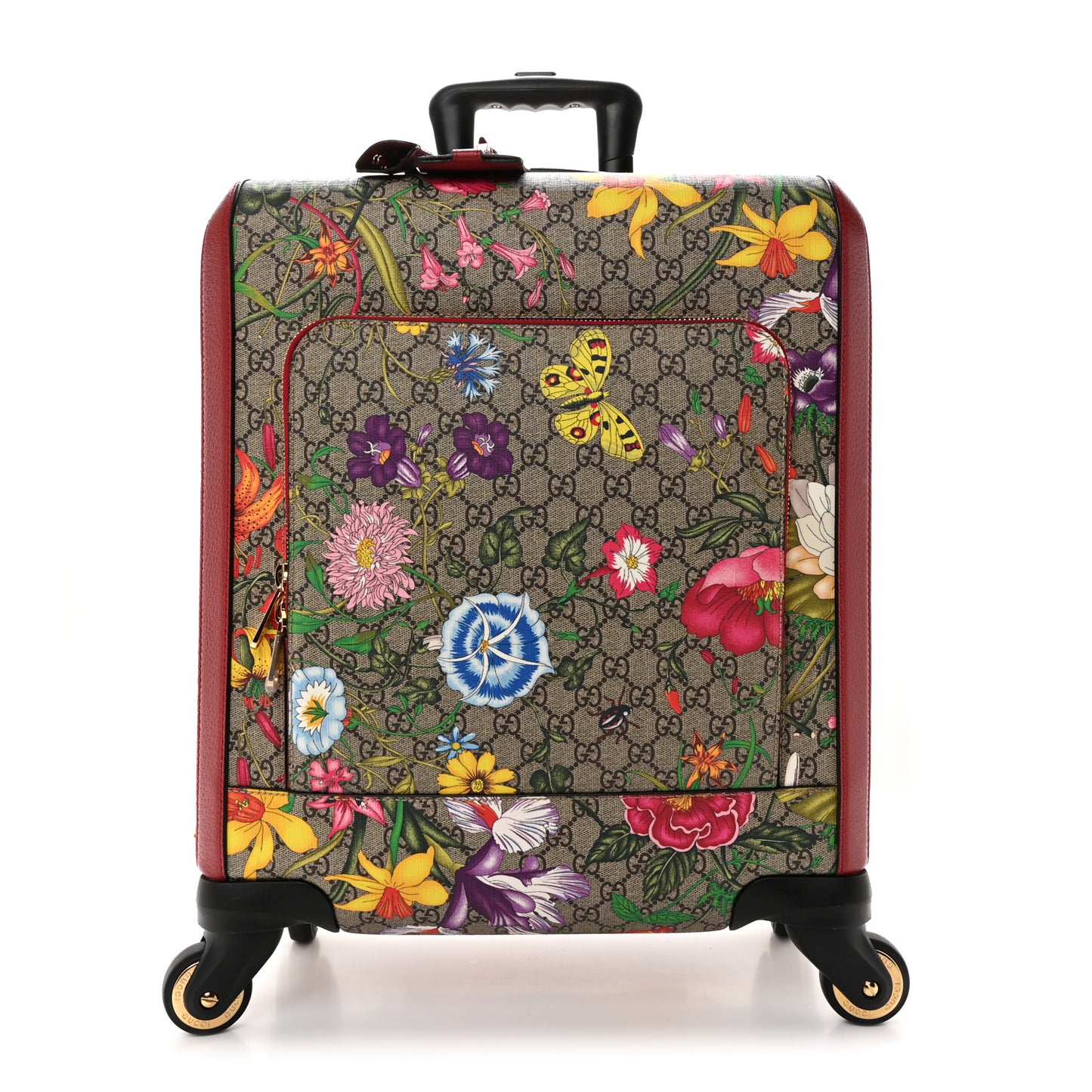 GG Supreme Monogram Tian Carry On Trolley Beige Multicolor Hibiscus Red