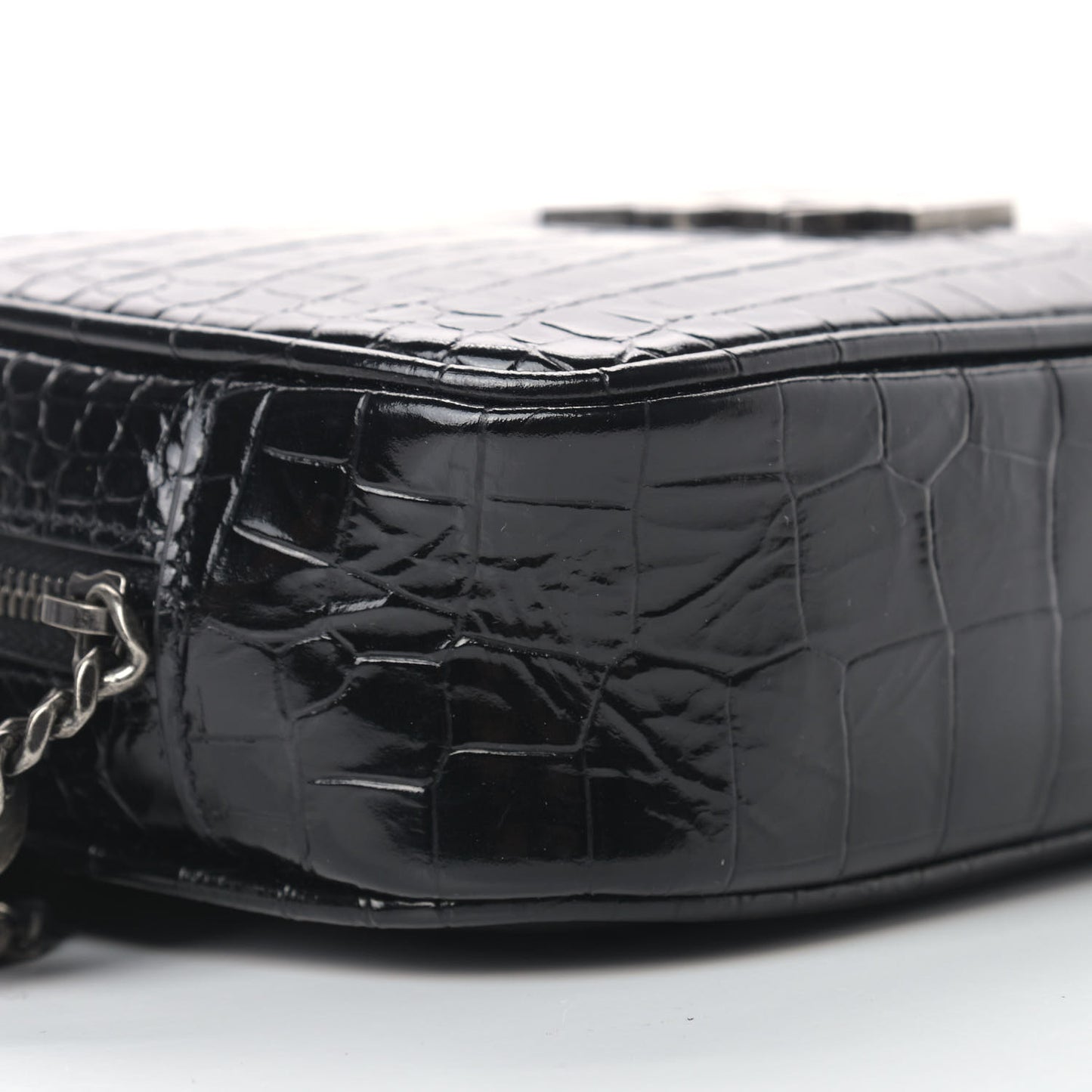 Calfskin Crocodile Embossed Monogram Mini Lou Camera Bag Black