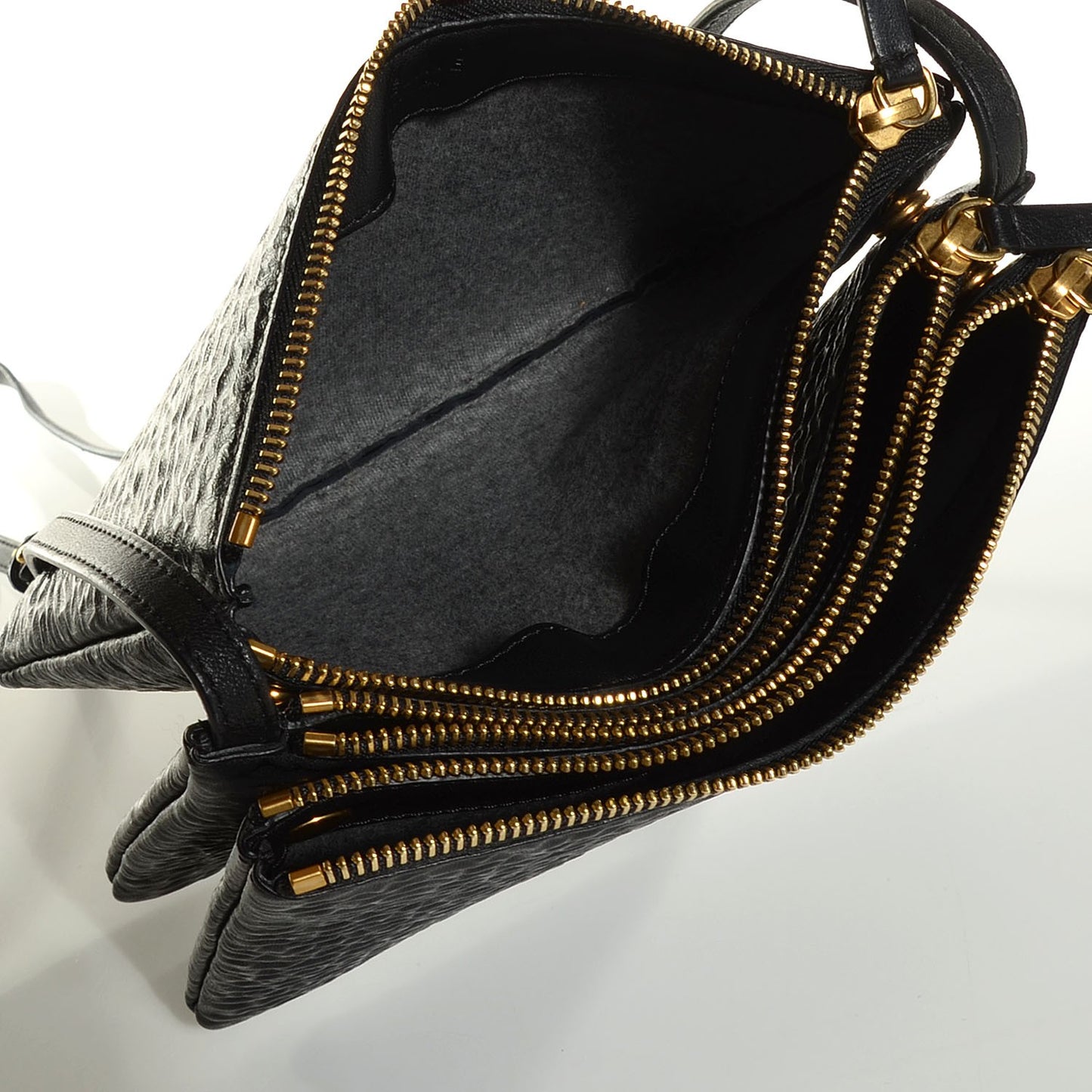 Calfskin Astrakhan Embossed Small Trio Crossbody Black