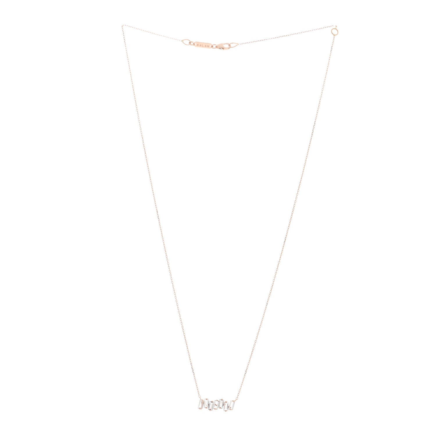 Suzanne Kalan 14K Rose Gold White Topaz Baguette Bar Pendant Necklace 2 of 3