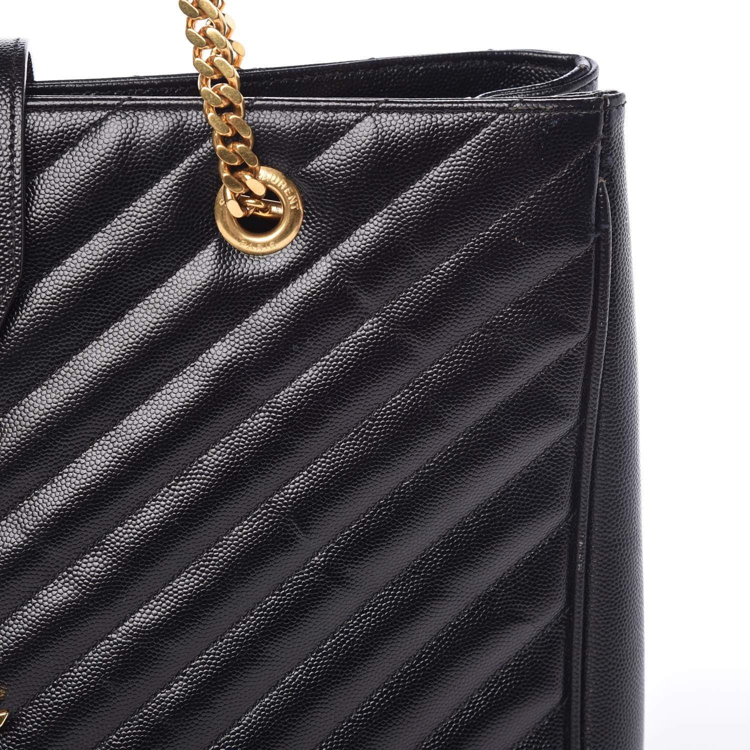 Saint Laurent Grain De Poudre Matelasse Chevron Monogram Shopping Bag Black 13 of 17