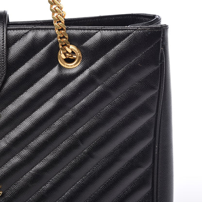 Saint Laurent Grain De Poudre Matelasse Chevron Monogram Shopping Bag Black 13 of 17