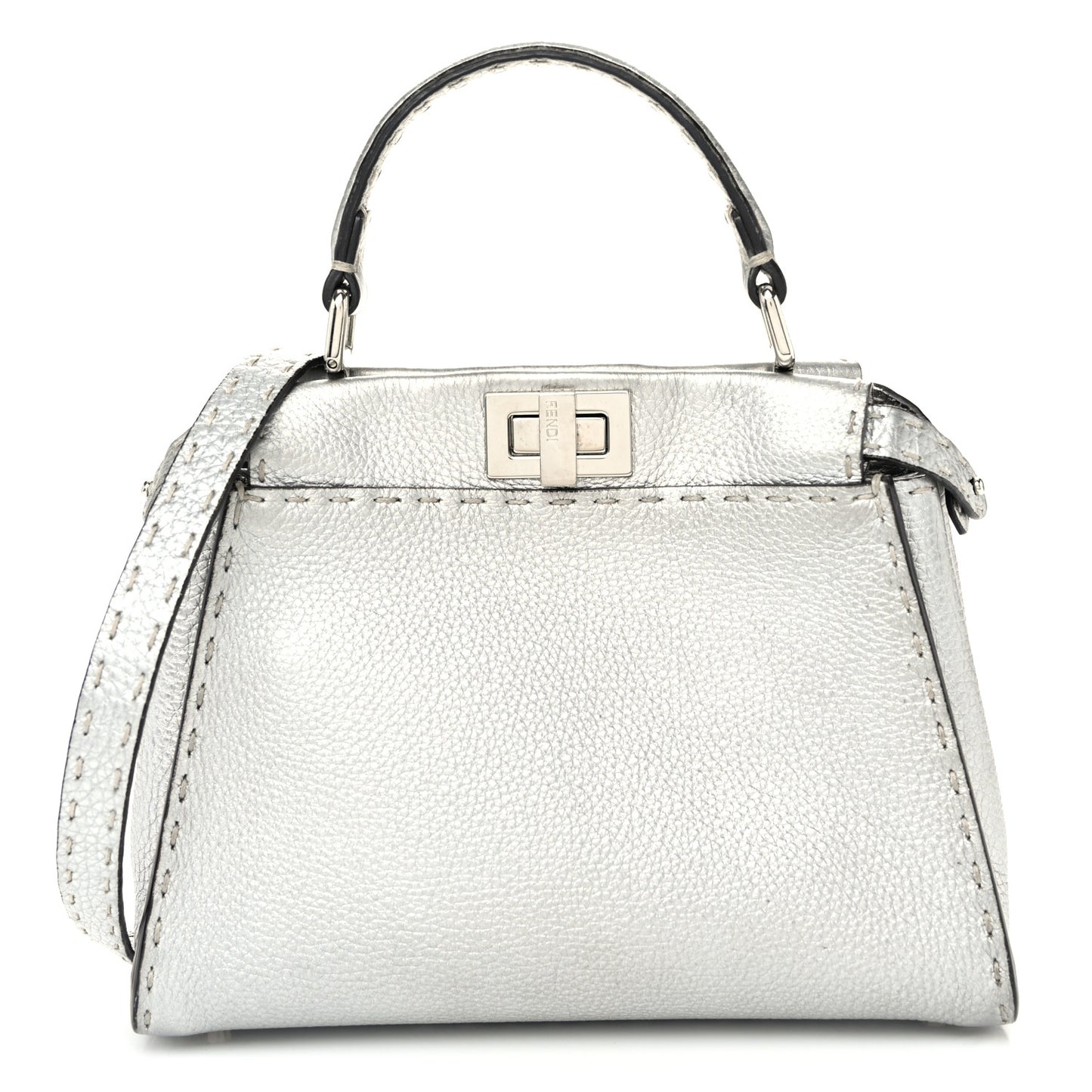 Cuoio Romano Lux Selleria Mini Peekaboo Iconic Satchel Argento